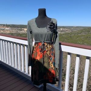 Lulumari Green Floral‎ Dress Faux Leather